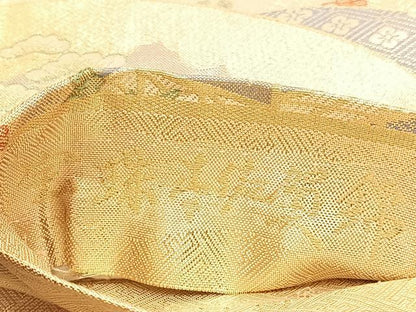 平和屋着物◎宝珠本佐賀錦　六通柄袋帯　飛鶴花文　九百錦　金糸　正絹　逸品　BAAU8248hv