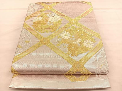 平和屋着物◎六通柄袋帯　唐織　菱天井有職花文　金銀糸　正絹　逸品　BAAU8259hv