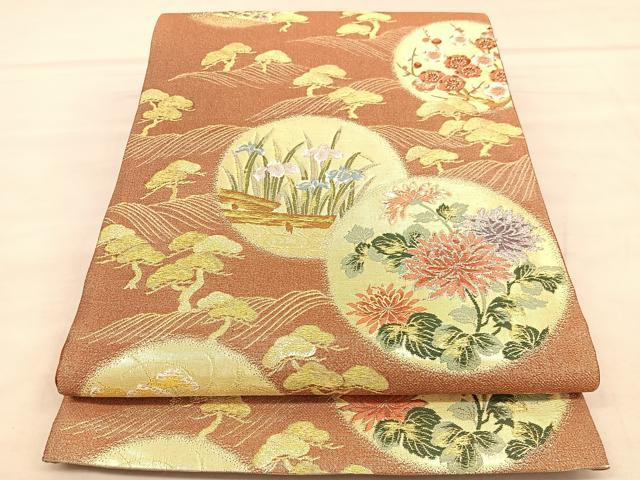 平和屋着物◎六通柄袋帯　唐織　浜松花丸文　金銀糸　正絹　逸品　BAAU8261hv
