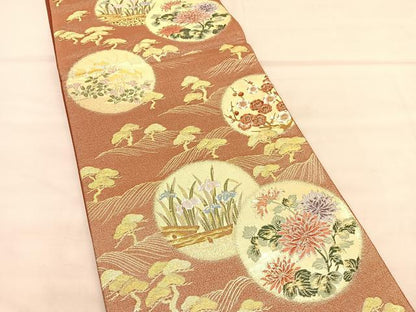 平和屋着物◎六通柄袋帯　唐織　浜松花丸文　金銀糸　正絹　逸品　BAAU8261hv