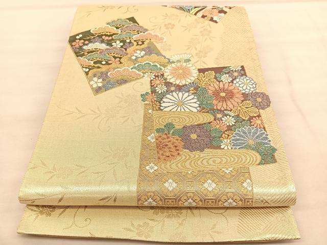 平和屋着物◎六通柄袋帯　色紙花文　金糸　正絹　逸品　BAAU8273hv