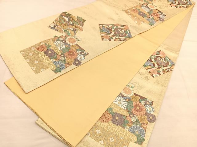 平和屋着物◎六通柄袋帯　色紙花文　金糸　正絹　逸品　BAAU8273hv