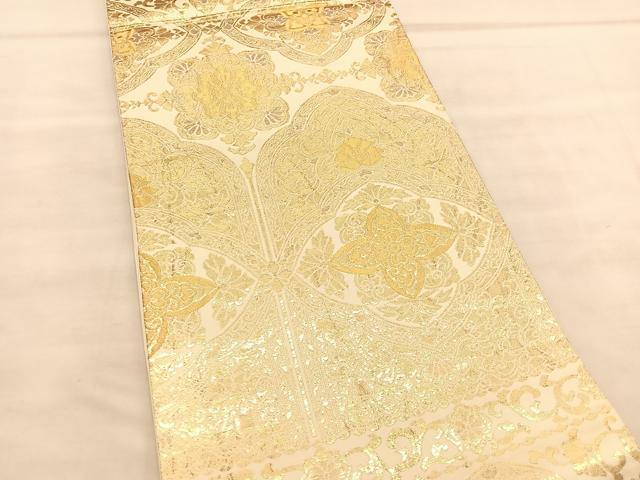 平和屋着物◎六通柄袋帯　飾花文　金糸　正絹　逸品　BAAU8274hv