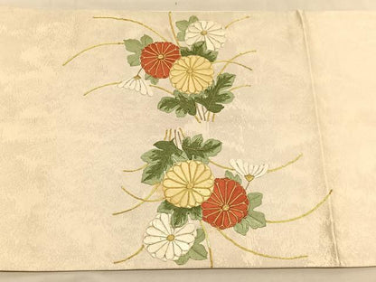 平和屋着物◎太鼓柄袋帯 総駒刺繍 菊 金糸 正絹 逸品 BAAU8291hv