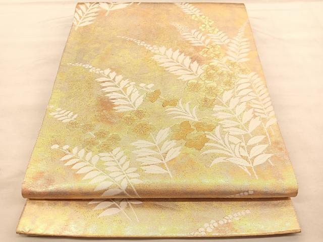 平和屋着物◎六通柄袋帯 草花文 金糸 引箔 正絹 逸品 BAAU8295hv