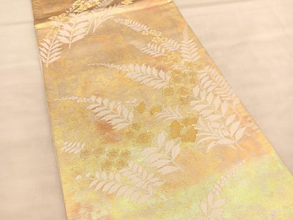 平和屋着物◎六通柄袋帯 草花文 金糸 引箔 正絹 逸品 BAAU8295hv