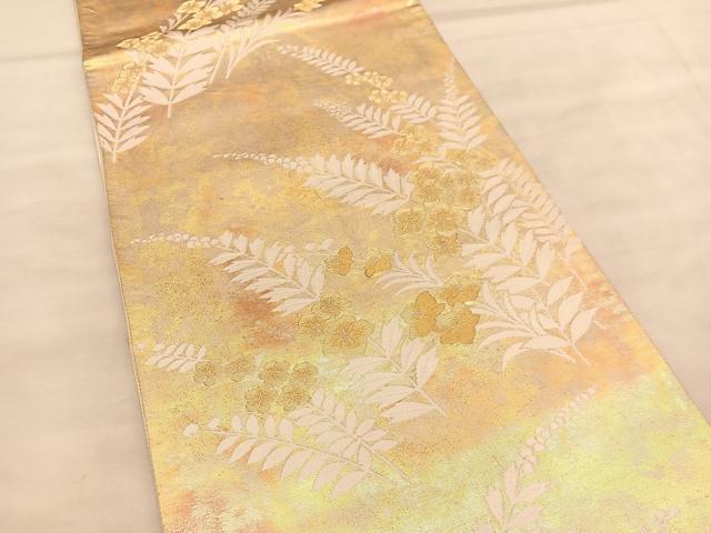 平和屋着物◎六通柄袋帯 草花文 金糸 引箔 正絹 逸品 BAAU8295hv