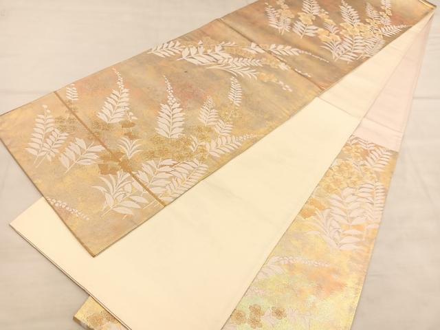 平和屋着物◎六通柄袋帯 草花文 金糸 引箔 正絹 逸品 BAAU8295hv