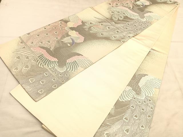 平和屋着物◎六通柄袋帯　唐織　天平孔雀文　プラチナ箔　正絹　逸品　BAAU8298hv