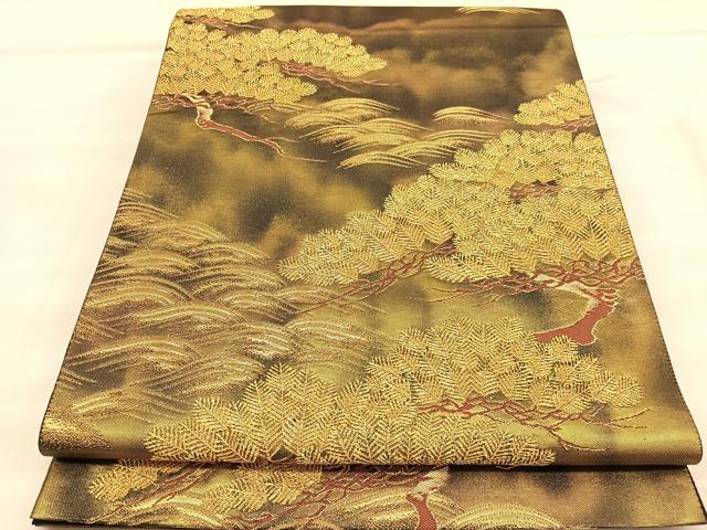 平和屋着物◎六通柄袋帯　花松文　金糸　正絹　逸品　BAAU8299hv