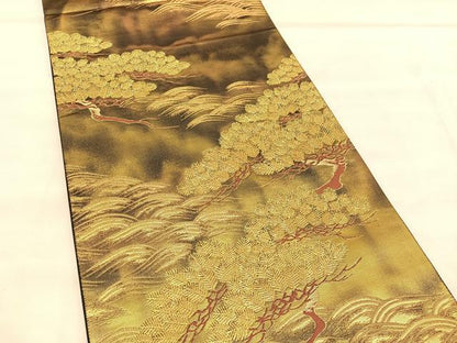 平和屋着物◎六通柄袋帯　花松文　金糸　正絹　逸品　BAAU8299hv