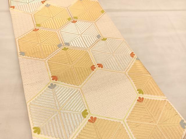 平和屋着物◎六通柄袋帯 唐織 若松葉亀甲文 金銀糸 正絹 逸品 BAAU8306hv