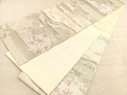 平和屋着物◎六通柄袋帯　唐織　京百景　龍安寺　プラチナ箔　正絹　逸品　BAAU8312hv
