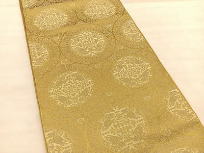 平和屋着物◎六通柄袋帯 動物花丸文 銀糸 正絹 逸品 BAAU8317hv