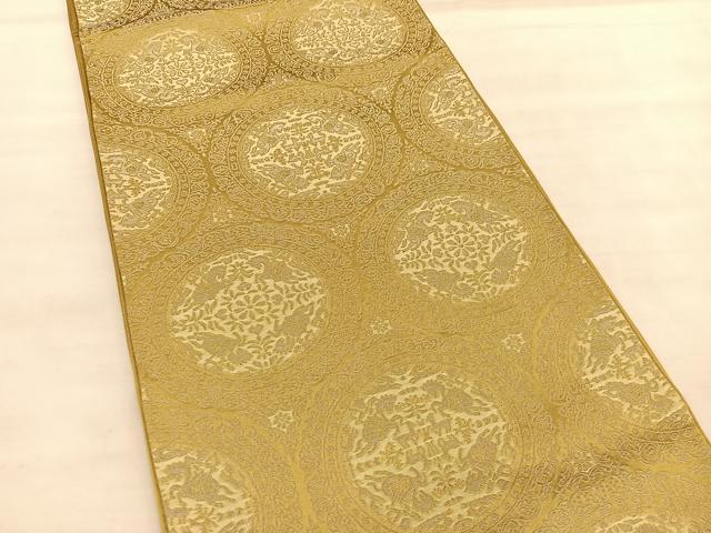 平和屋着物◎六通柄袋帯 動物花丸文 銀糸 正絹 逸品 BAAU8317hv