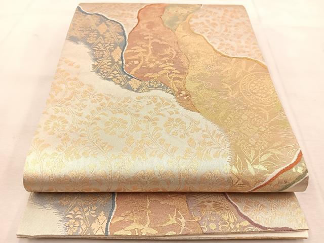 平和屋着物◎六通柄袋帯　唐織　道長歌仙文　金銀糸　正絹　逸品　BAAU8408yc