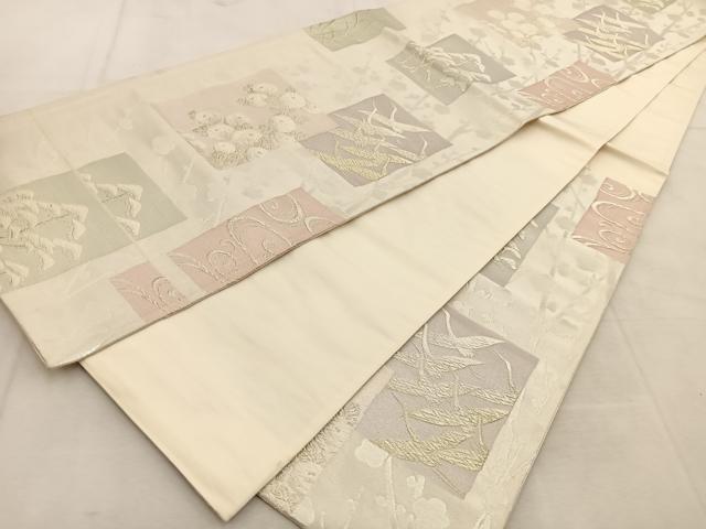 平和屋着物◎六通柄袋帯　唐織　色紙重ね飛鶴花文　金銀彩　引箔　正絹　逸品　BAAU8417yc