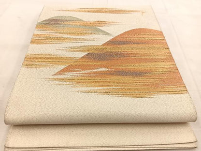 平和屋着物◎太鼓柄袋帯　綴れ　重ね山文　金糸　正絹　逸品　BAAU8419yc