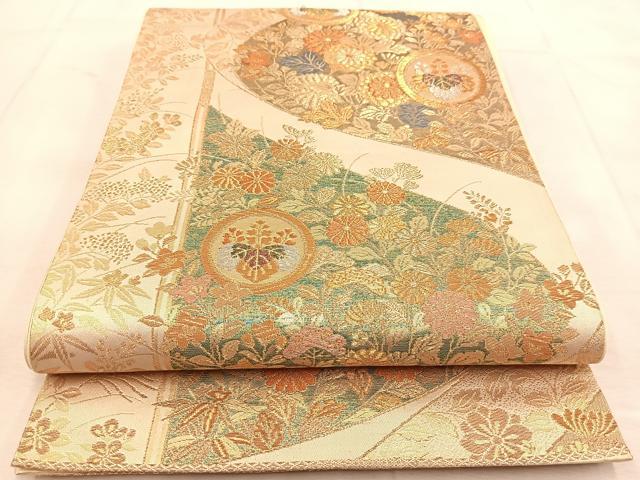 平和屋着物◎六通柄袋帯　秋草桐丸文　金銀糸　正絹　逸品　BAAU8422yc