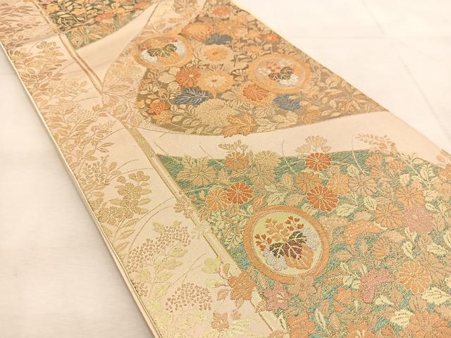 平和屋着物◎六通柄袋帯　秋草桐丸文　金銀糸　正絹　逸品　BAAU8422yc