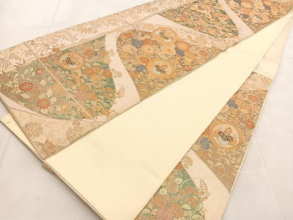平和屋着物◎六通柄袋帯　秋草桐丸文　金銀糸　正絹　逸品　BAAU8422yc