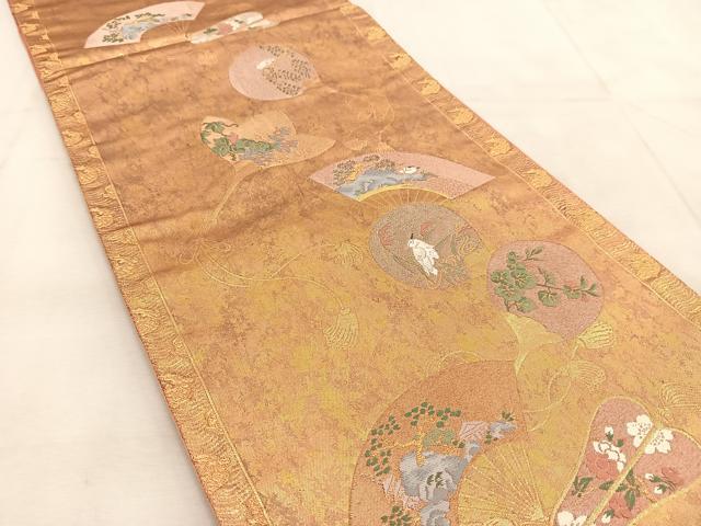 平和屋着物◎六通柄袋帯　唐織　扇花鳥文　金糸　正絹　逸品　BAAU8429yc