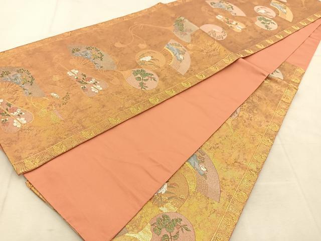 平和屋着物◎六通柄袋帯　唐織　扇花鳥文　金糸　正絹　逸品　BAAU8429yc