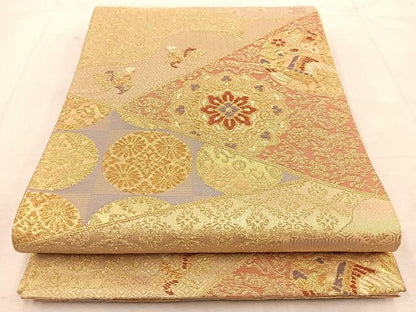 平和屋着物◎六通柄袋帯　唐織　切嵌更紗花鳥文　金糸　正絹　逸品　BAAU8436yc