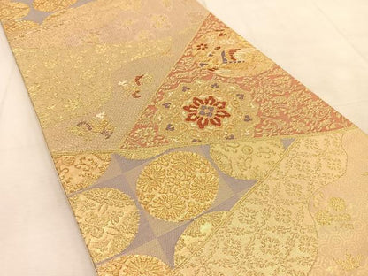 平和屋着物◎六通柄袋帯　唐織　切嵌更紗花鳥文　金糸　正絹　逸品　BAAU8436yc