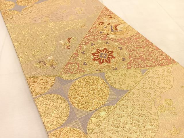 平和屋着物◎六通柄袋帯　唐織　切嵌更紗花鳥文　金糸　正絹　逸品　BAAU8436yc
