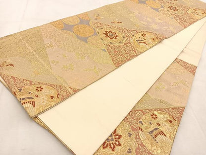 平和屋着物◎六通柄袋帯　唐織　切嵌更紗花鳥文　金糸　正絹　逸品　BAAU8436yc