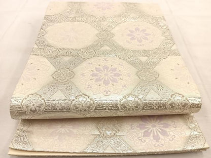 平和屋着物◎六通柄袋帯　唐織　正倉院花文　銀糸　正絹　逸品　BAAU8437yc