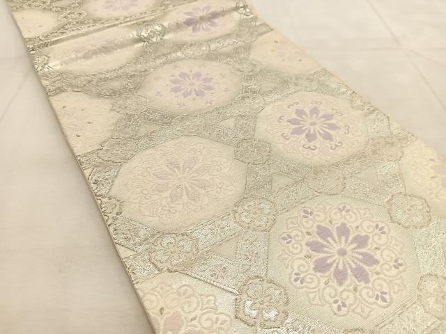 平和屋着物◎六通柄袋帯　唐織　正倉院花文　銀糸　正絹　逸品　BAAU8437yc
