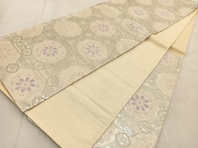 平和屋着物◎六通柄袋帯　唐織　正倉院花文　銀糸　正絹　逸品　BAAU8437yc