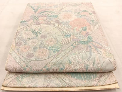 平和屋着物◎六通柄袋帯　唐織　鳳凰格天井花丸文　銀糸　正絹　逸品　BAAU8438yc
