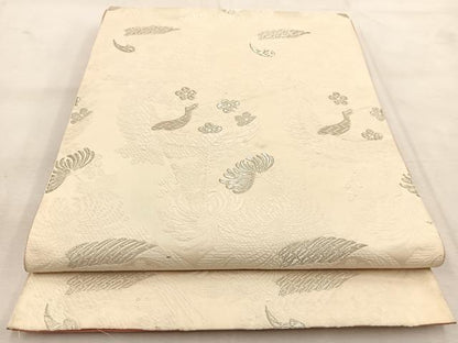 平和屋着物◎六通柄　本袋帯　唐織　花鳥丸文　銀糸　正絹　逸品　BAAU8439yc