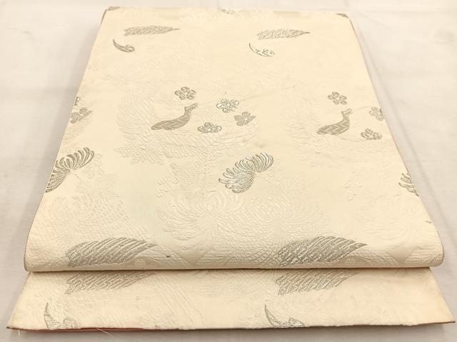 平和屋着物◎六通柄　本袋帯　唐織　花鳥丸文　銀糸　正絹　逸品　BAAU8439yc