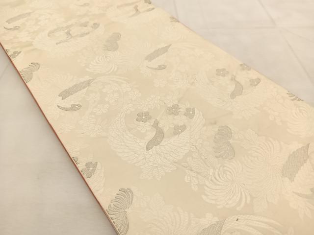 平和屋着物◎六通柄　本袋帯　唐織　花鳥丸文　銀糸　正絹　逸品　BAAU8439yc