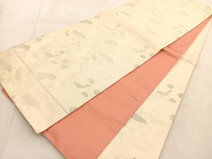 平和屋着物◎六通柄　本袋帯　唐織　花鳥丸文　銀糸　正絹　逸品　BAAU8439yc