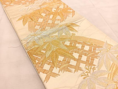 平和屋着物◎六通柄袋帯　籠笹の葉文　金銀糸　正絹　逸品　BAAU8440yc