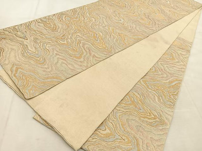 平和屋着物◎六通柄　京袋帯　本袋帯　墨流し文様　金銀糸　正絹　逸品　BAAU8445yc