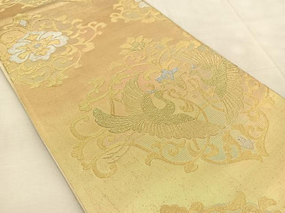平和屋着物◎六通柄袋帯　向かい鳥更紗花文　金銀糸　正絹　逸品　BAAU8447yc
