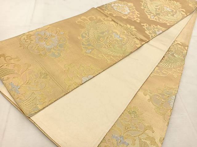 平和屋着物◎六通柄袋帯　向かい鳥更紗花文　金銀糸　正絹　逸品　BAAU8447yc