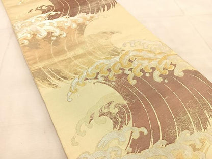 平和屋着物◎六通柄袋帯　立波文　金銀糸　引箔　正絹　逸品　BAAU8449yc