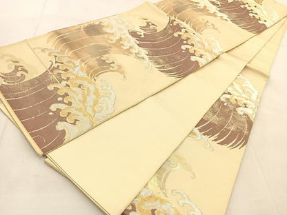 平和屋着物◎六通柄袋帯　立波文　金銀糸　引箔　正絹　逸品　BAAU8449yc
