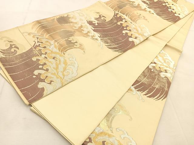 平和屋着物◎六通柄袋帯　立波文　金銀糸　引箔　正絹　逸品　BAAU8449yc