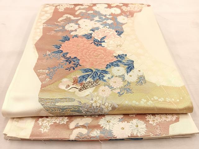 平和屋着物◎六通柄袋帯　唐織　桃山四季花鳥文　金銀糸　正絹　逸品　BAAU8474yc