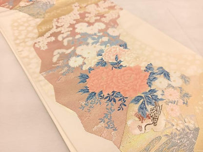 平和屋着物◎六通柄袋帯　唐織　桃山四季花鳥文　金銀糸　正絹　逸品　BAAU8474yc