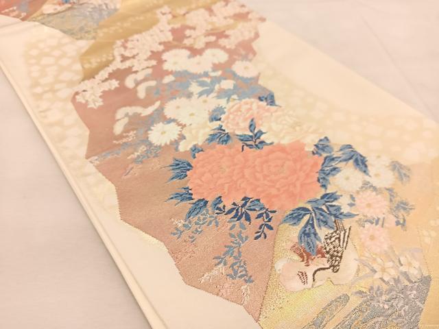 平和屋着物◎六通柄袋帯　唐織　桃山四季花鳥文　金銀糸　正絹　逸品　BAAU8474yc