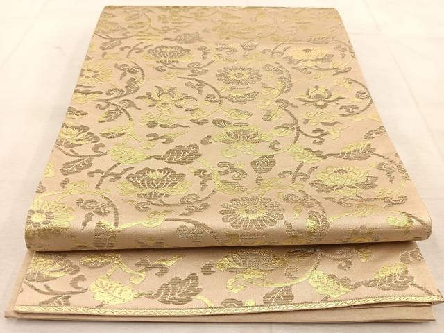 平和屋着物◎西陣　六通柄袋帯　更紗花唐草文　金糸　正絹　逸品　BAAU8475yc